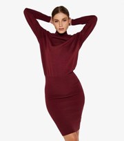Apricot Burgundy Knit Bodycon Mini Dress